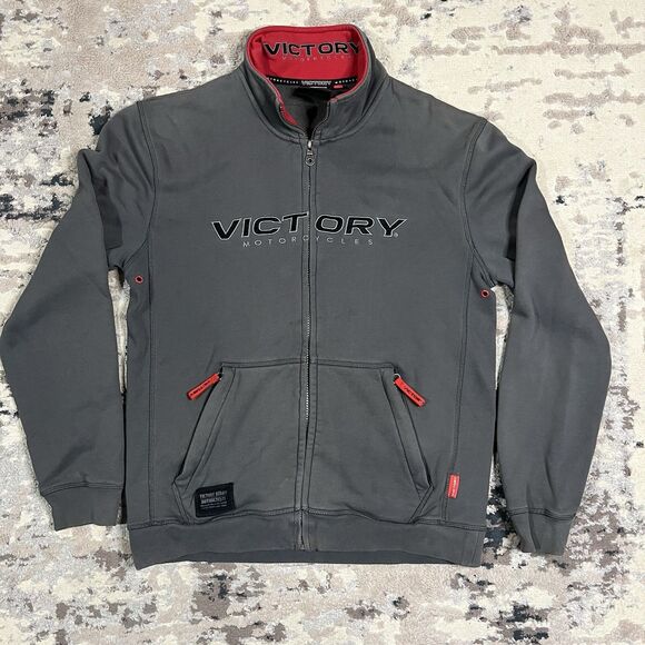 Victory Motorcycle Sweatshirt Mens S Gray Riding Zip Up Mock Neck Jacket - Picture 1 of 13